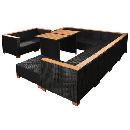 Set Divani da Giardino 10 pz con Cuscini in Polyrattan Nero - homemem39