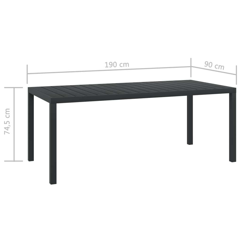 Tavolo da Giardino Nero 185x90x74 cm in Alluminio e WPC - homemem39