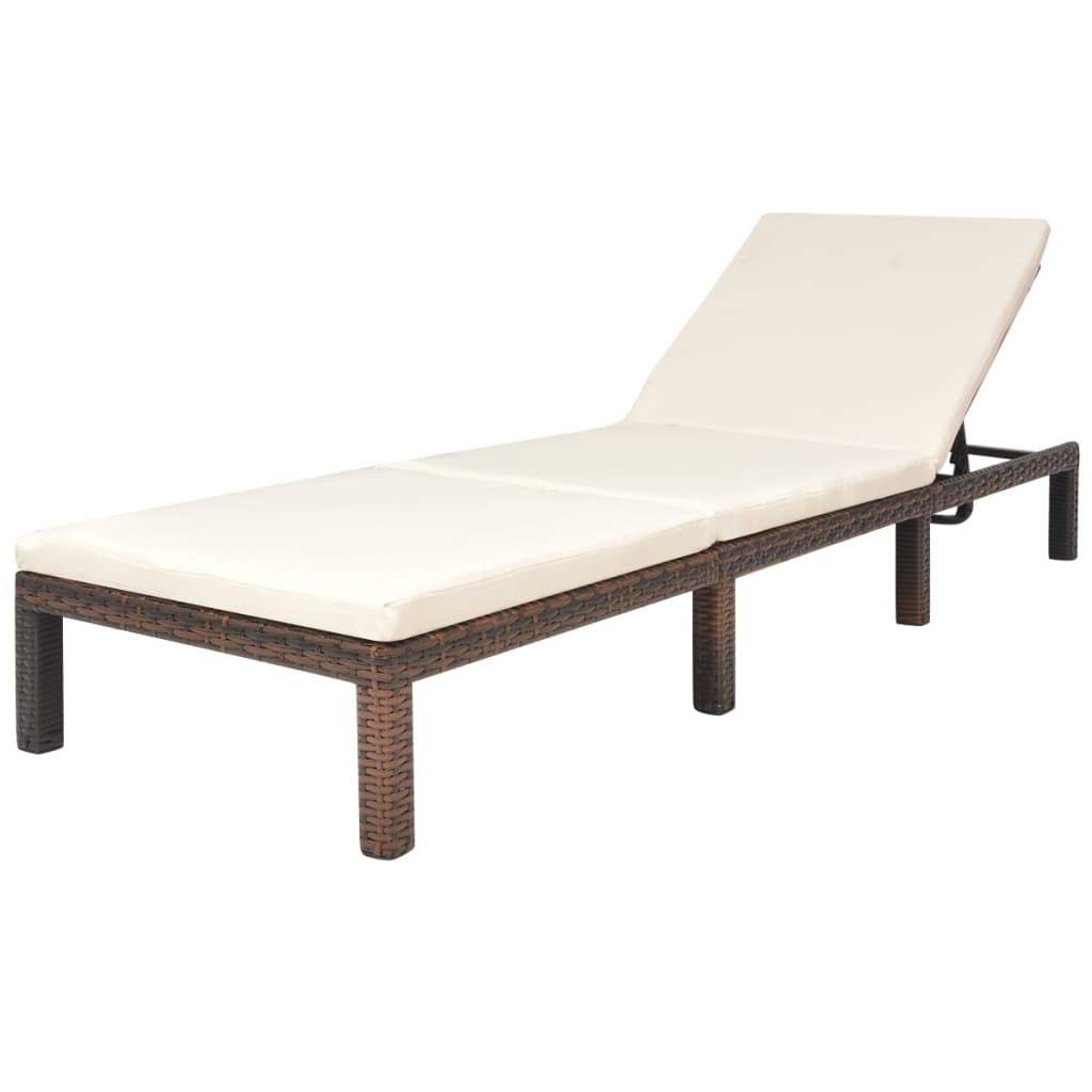 Lettino Prendisole con Cuscino in Polyrattan Marrone - homemem39