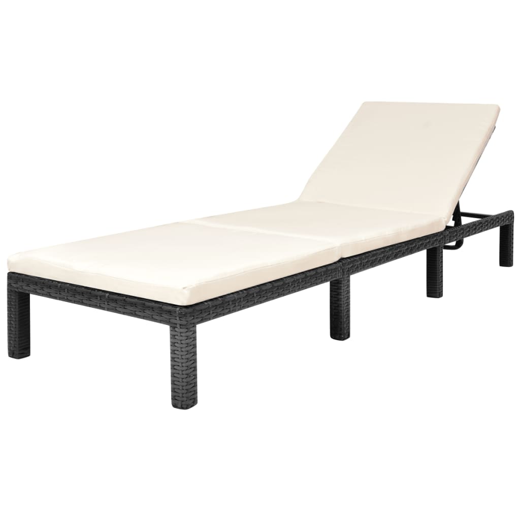 Lettino Prendisole con Cuscino in Polyrattan Nero - homemem39