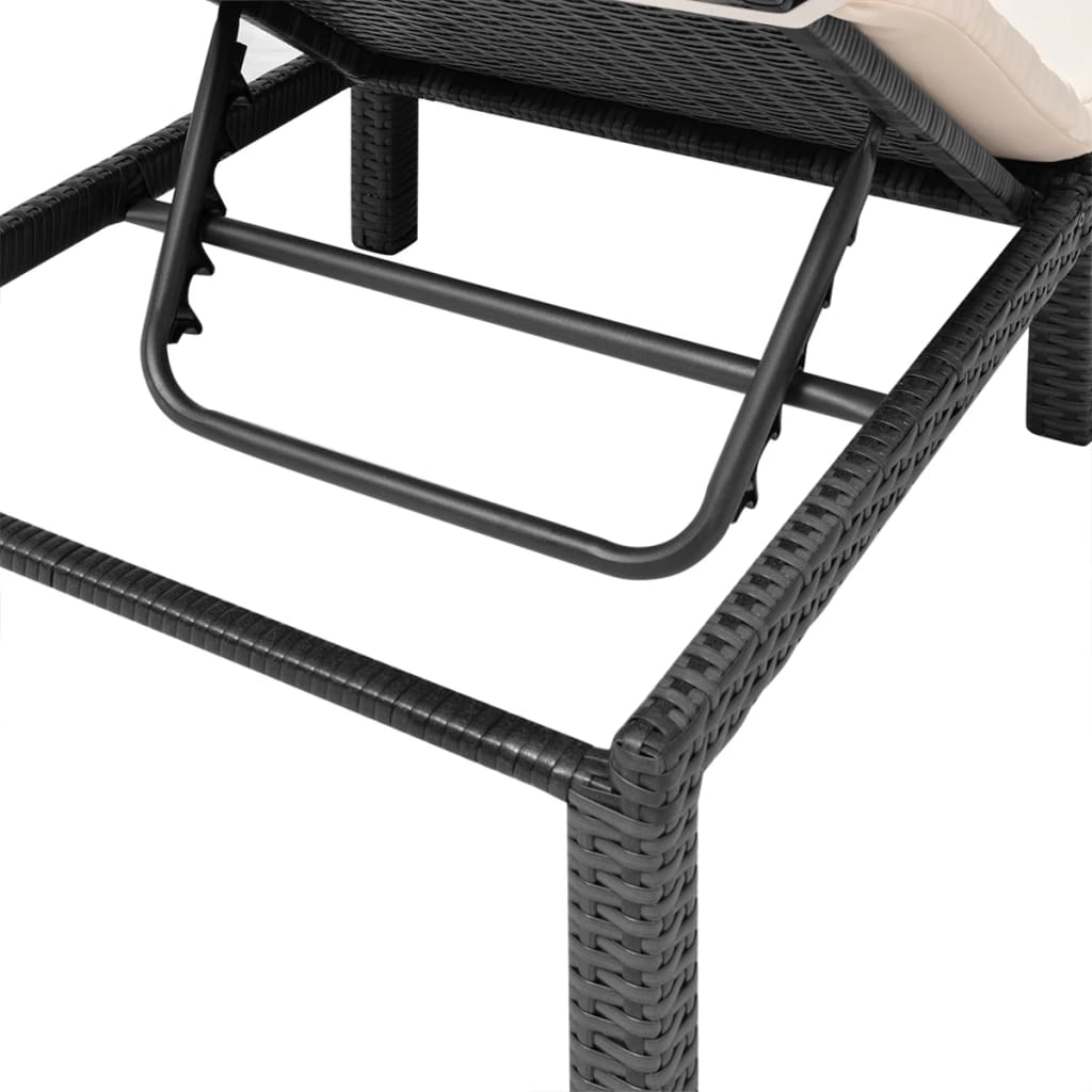 Lettino Prendisole con Cuscino in Polyrattan Nero - homemem39