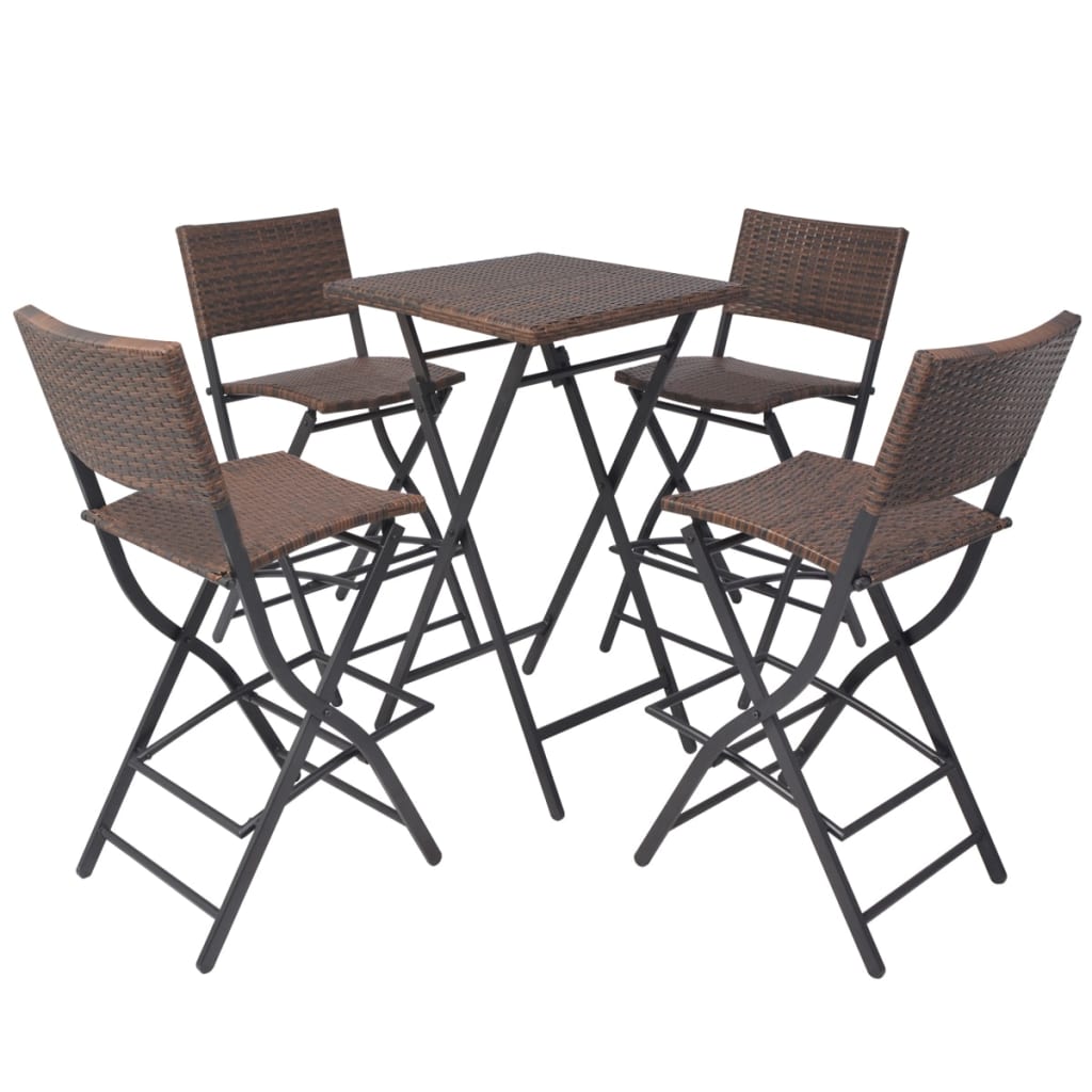 Set da Giardino 5 pz Pieghevole in Acciaio e Polyrattan Marrone - homemem39