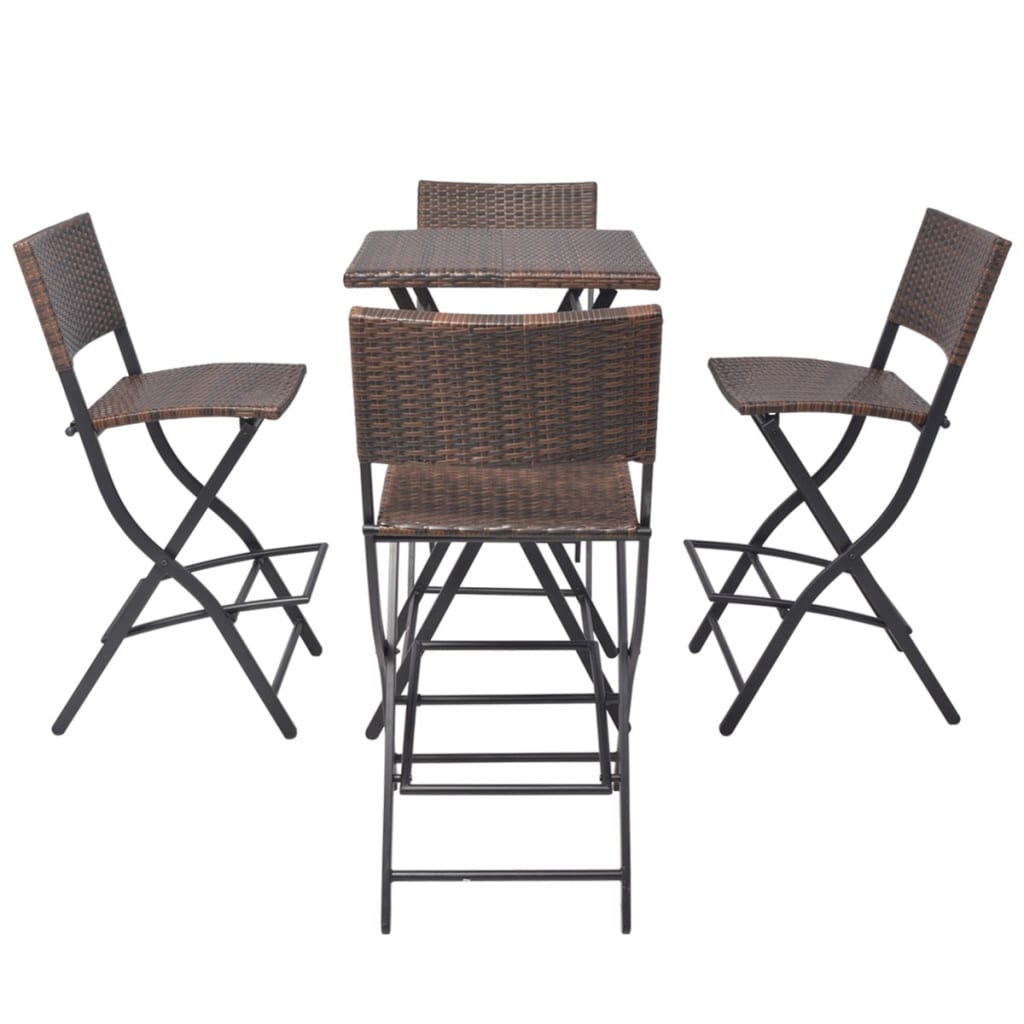 Set da Giardino 5 pz Pieghevole in Acciaio e Polyrattan Marrone - homemem39