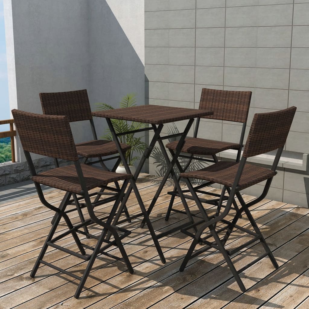 Set da Giardino 5 pz Pieghevole in Acciaio e Polyrattan Marrone - homemem39