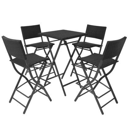 Set da Giardino 5 pz Pieghevole in Acciaio e Polyrattan Nero - homemem39