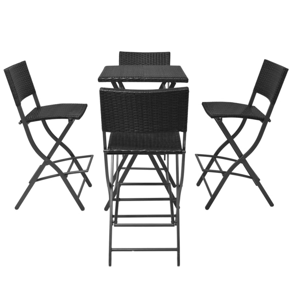 Set da Giardino 5 pz Pieghevole in Acciaio e Polyrattan Nero - homemem39