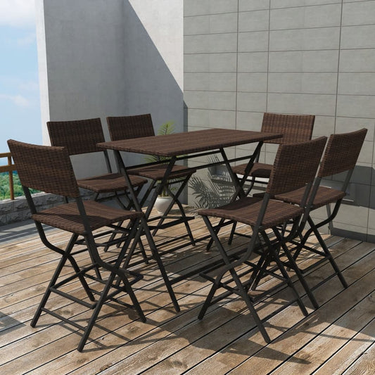 Set da Giardino 7 pz Pieghevole in Acciaio e Polyrattan Marrone - homemem39