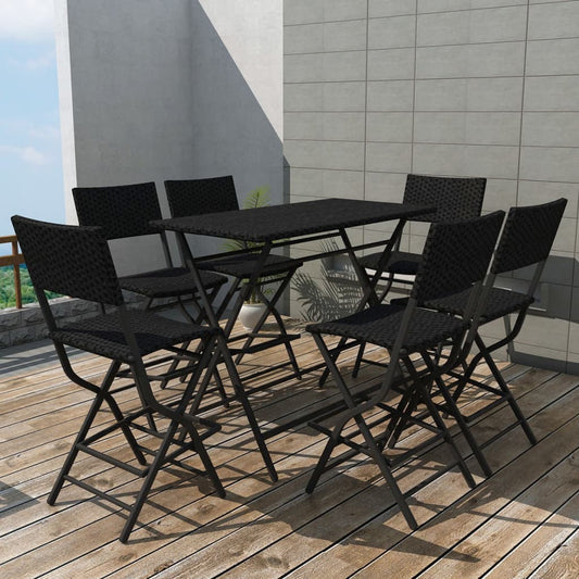 Set da Giardino 7 pz Pieghevole in Acciaio e Polyrattan Nero - homemem39