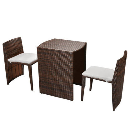 Set da Bistrot 3 pz con Cuscini in Polyrattan Marrone - homemem39