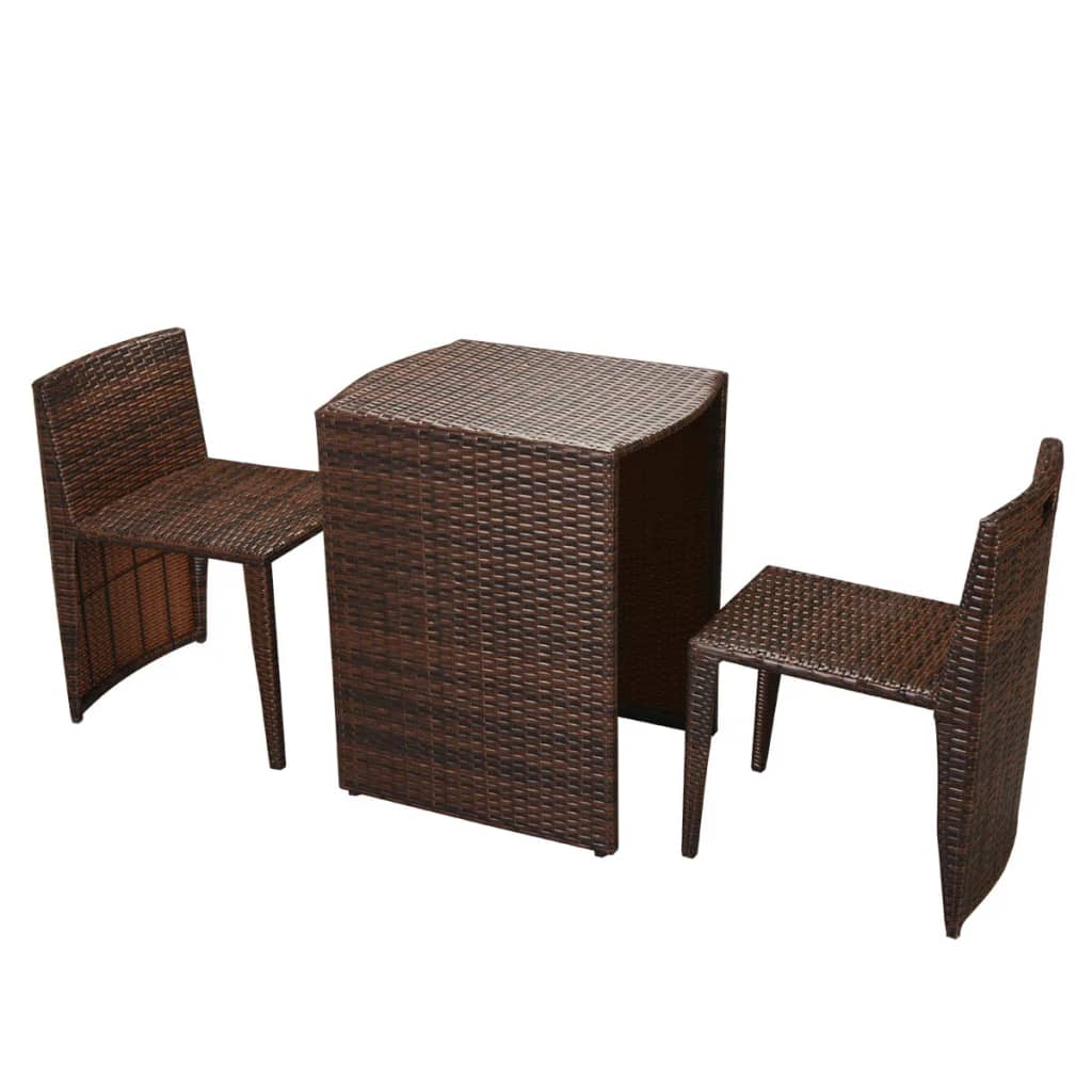 Set da Bistrot 3 pz con Cuscini in Polyrattan Marrone - homemem39