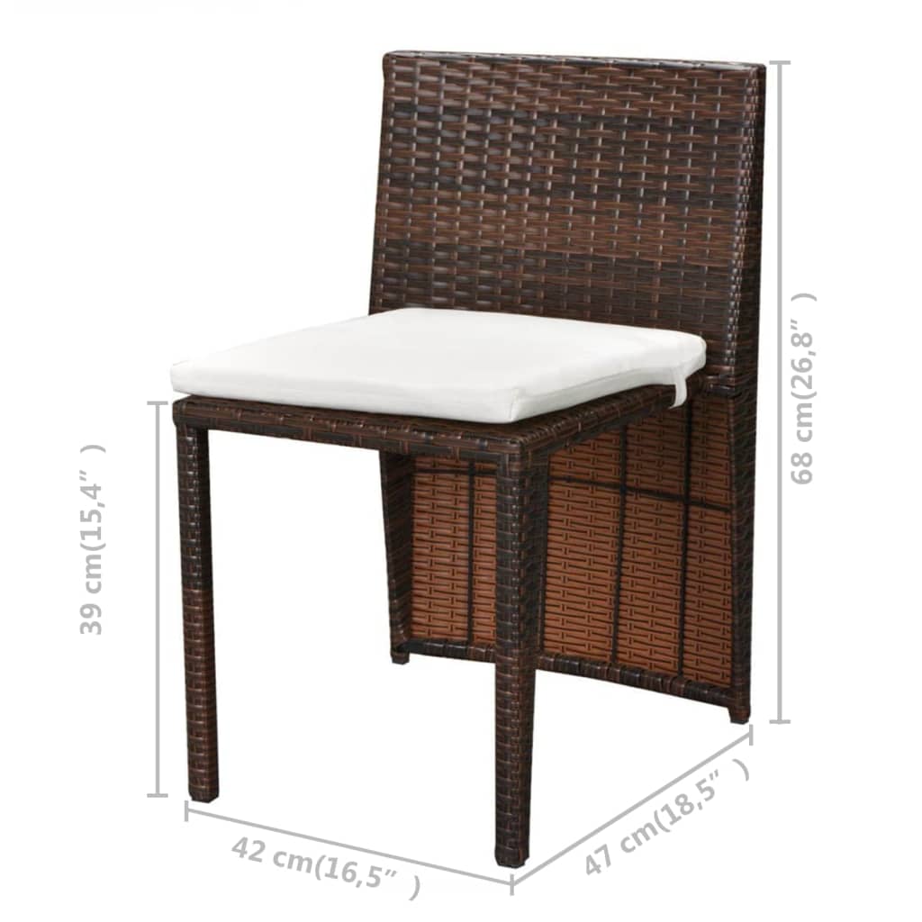 Set da Bistrot 3 pz con Cuscini in Polyrattan Marrone - homemem39