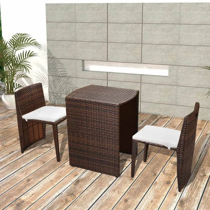 Set da Bistrot 3 pz con Cuscini in Polyrattan Marrone - homemem39