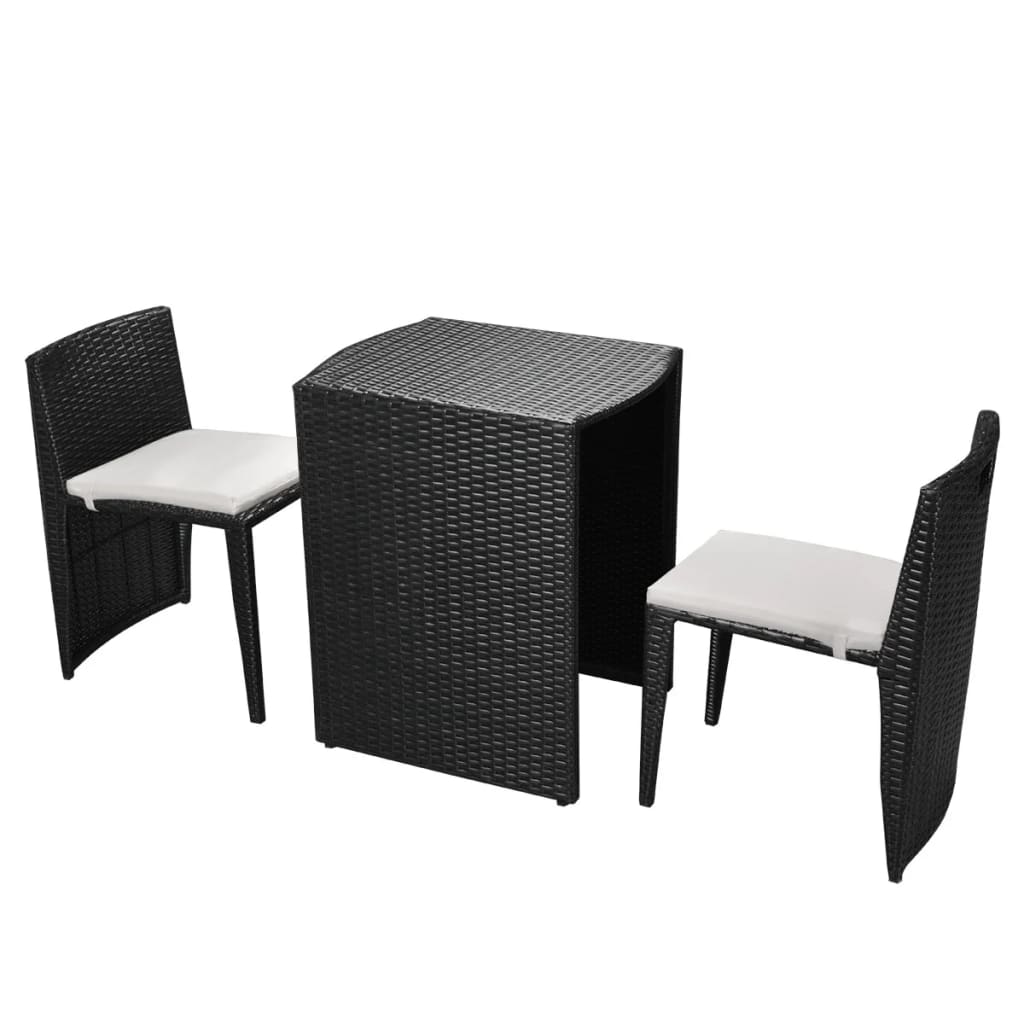 Set da Bistrot 3 pz con Cuscini in Polyrattan Nero - homemem39