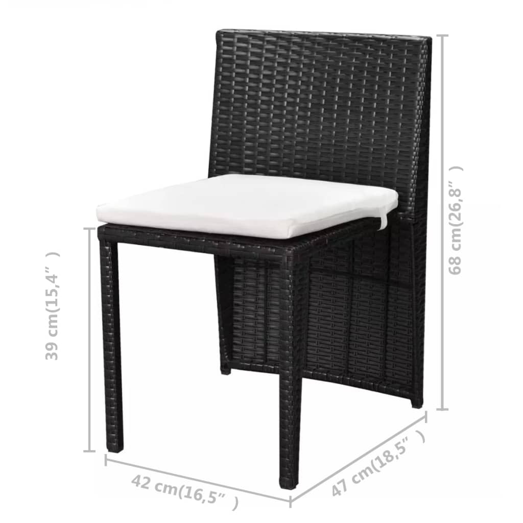 Set da Bistrot 3 pz con Cuscini in Polyrattan Nero - homemem39