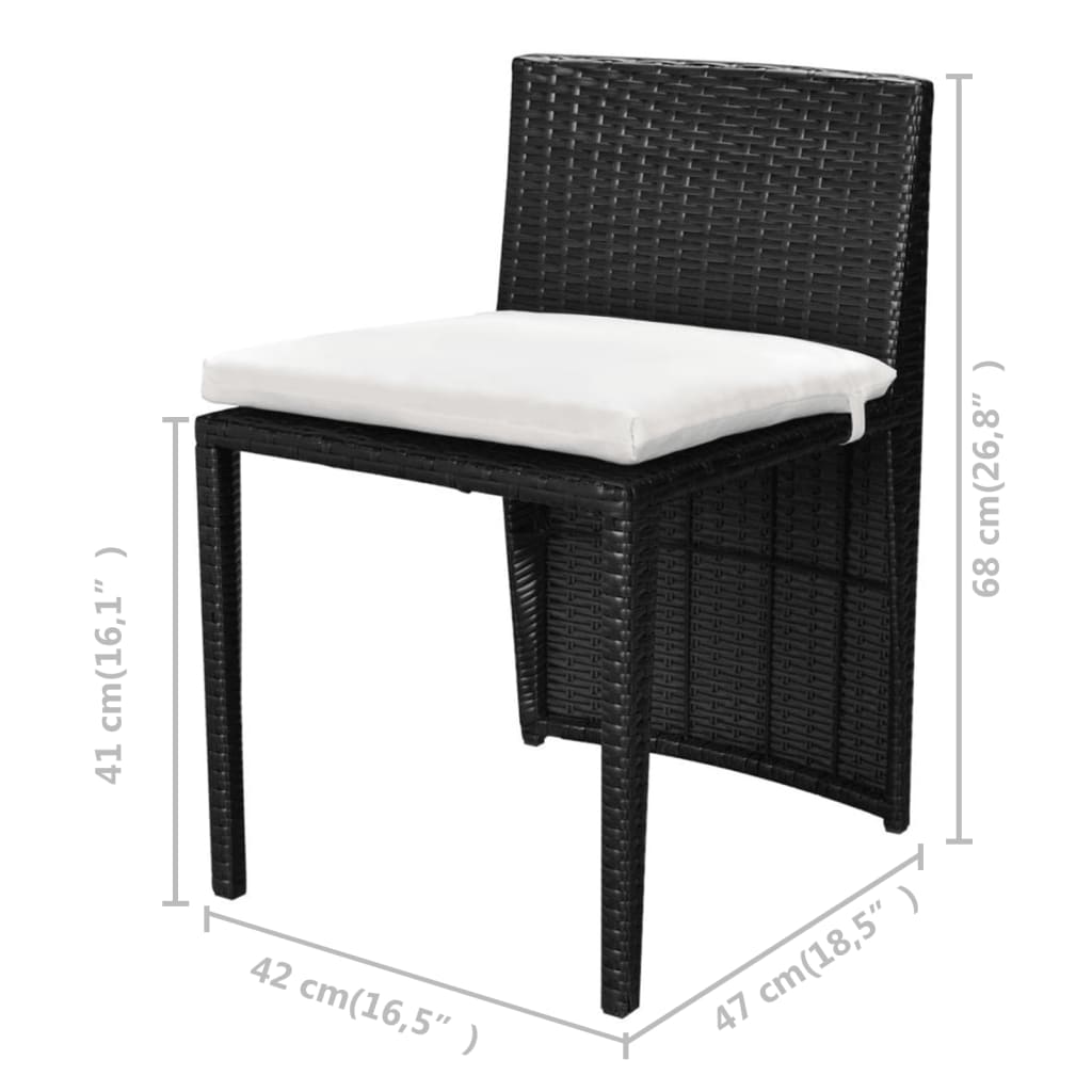 Set da Bistrot 3 pz con Cuscini in Polyrattan Nero - homemem39