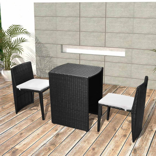 Set da Bistrot 3 pz con Cuscini in Polyrattan Nero - homemem39