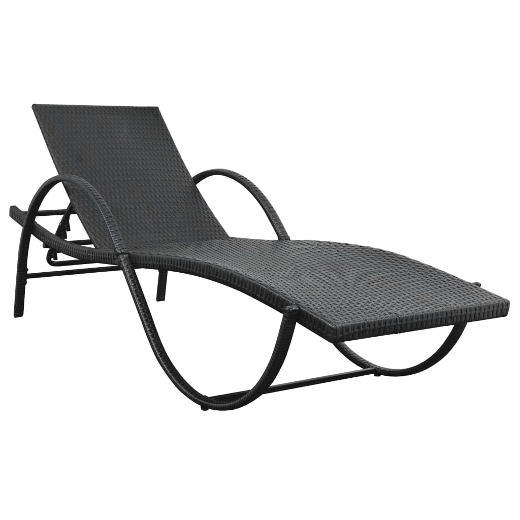 Lettino Prendisole con Cuscino in Polyrattan Nero - homemem39