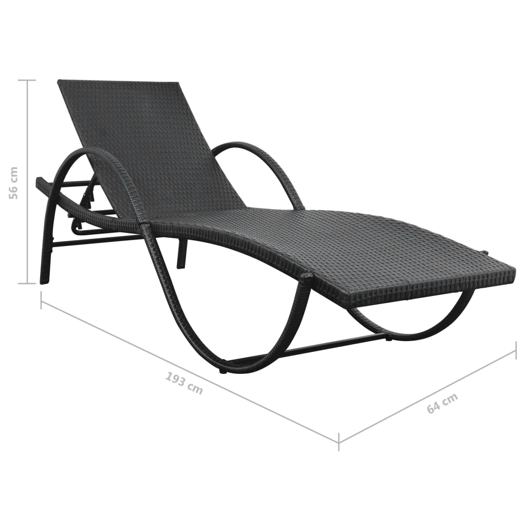 Lettino Prendisole con Cuscino in Polyrattan Nero - homemem39