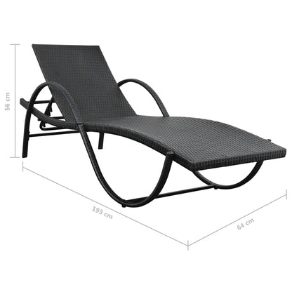 Lettino Prendisole con Cuscino in Polyrattan Nero - homemem39