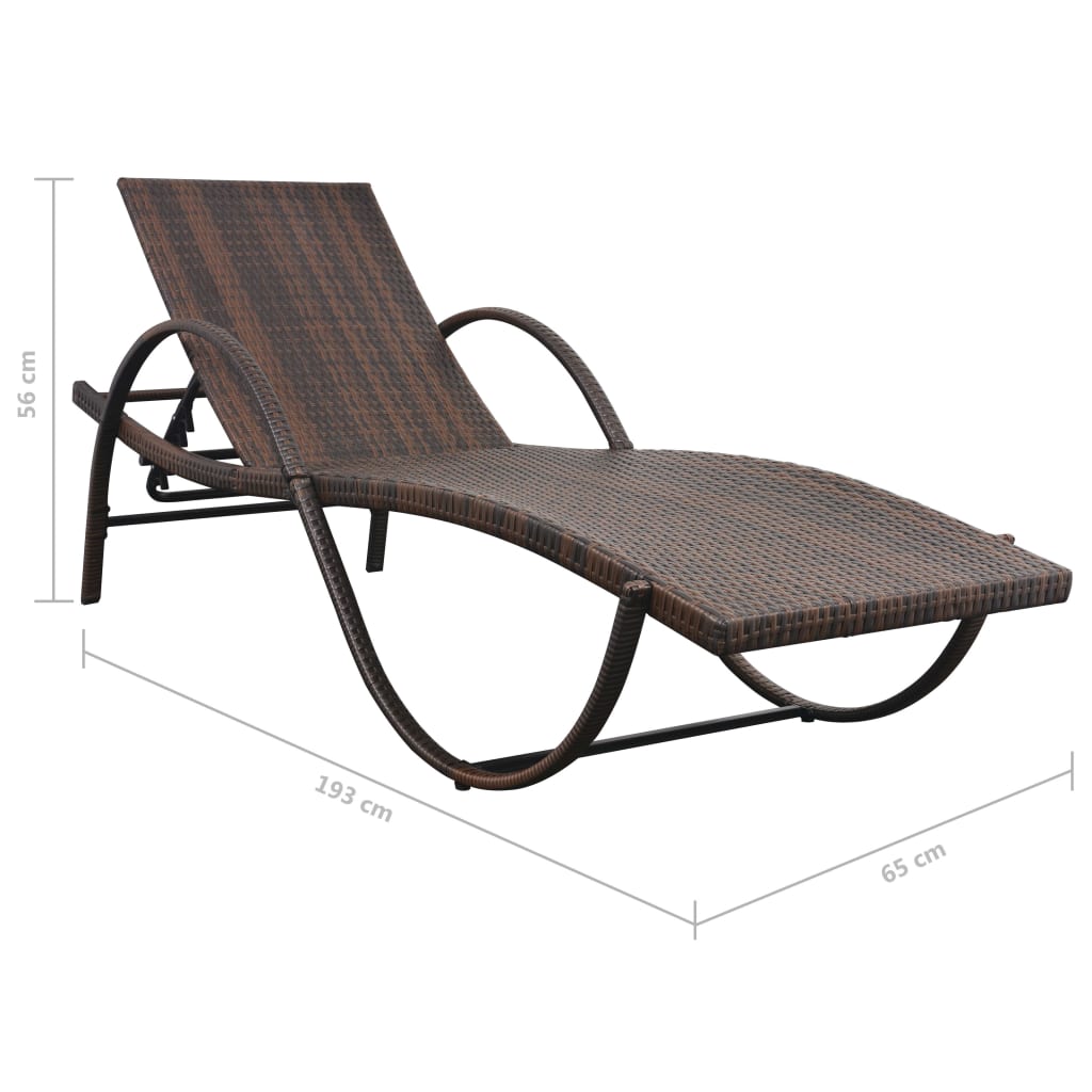 Lettino Prendisole con Cuscino e Tavolo in Polyrattan Marrone - homemem39