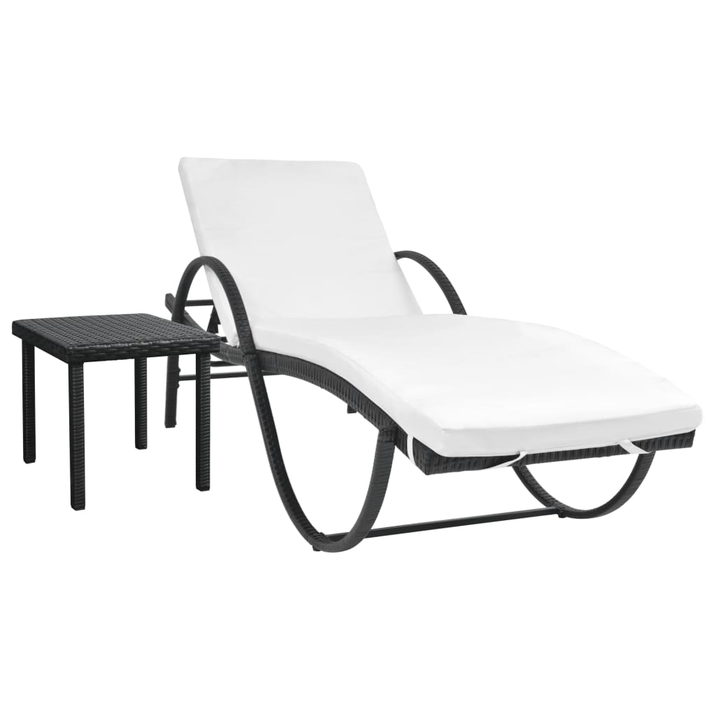 Lettino Prendisole con Cuscino e Tavolo in Polyrattan Nero - homemem39