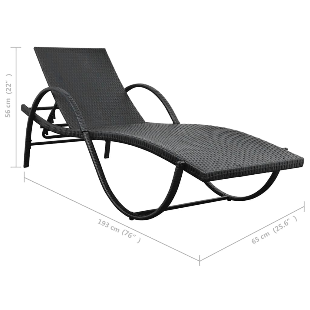 Lettino Prendisole con Cuscino e Tavolo in Polyrattan Nero - homemem39