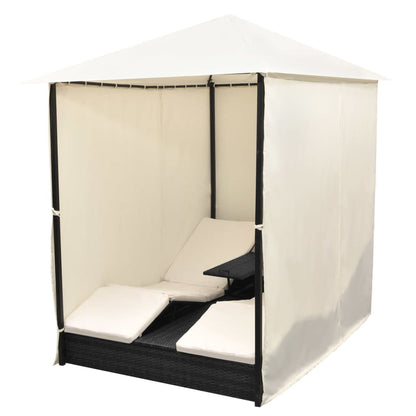 Lettino Prendisole Doppio con Tende in Polyrattan Nero - homemem39