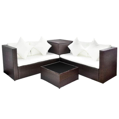 Set Divani da Giardino 4 pz con Cuscini in Polyrattan Marrone - homemem39