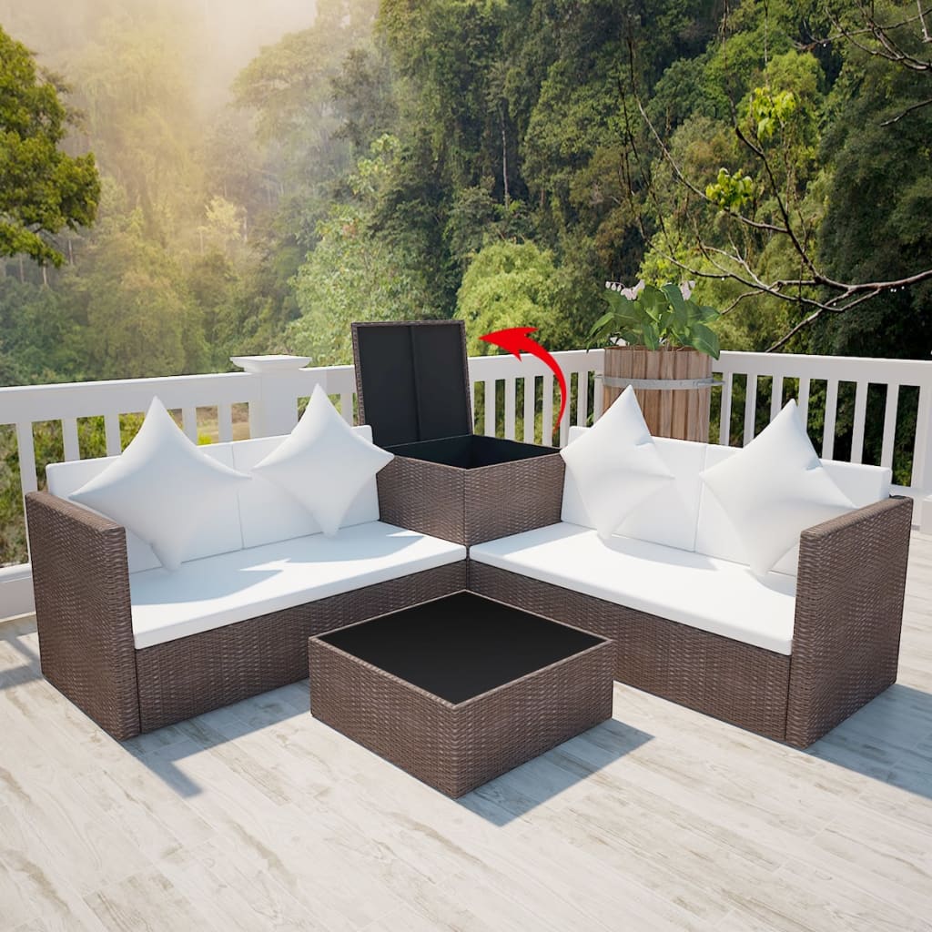 Set Divani da Giardino 4 pz con Cuscini in Polyrattan Marrone - homemem39