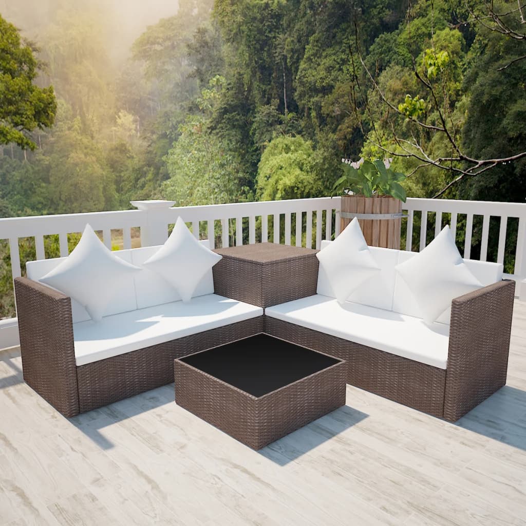 Set Divani da Giardino 4 pz con Cuscini in Polyrattan Marrone - homemem39