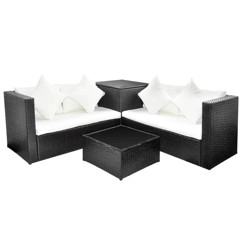 Set Divani da Giardino 4 pz con Cuscini in Polyrattan Nero - homemem39