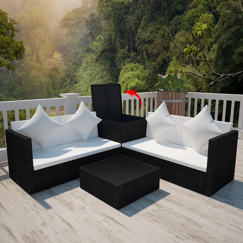 Set Divani da Giardino 4 pz con Cuscini in Polyrattan Nero - homemem39