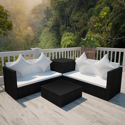 Set Divani da Giardino 4 pz con Cuscini in Polyrattan Nero - homemem39