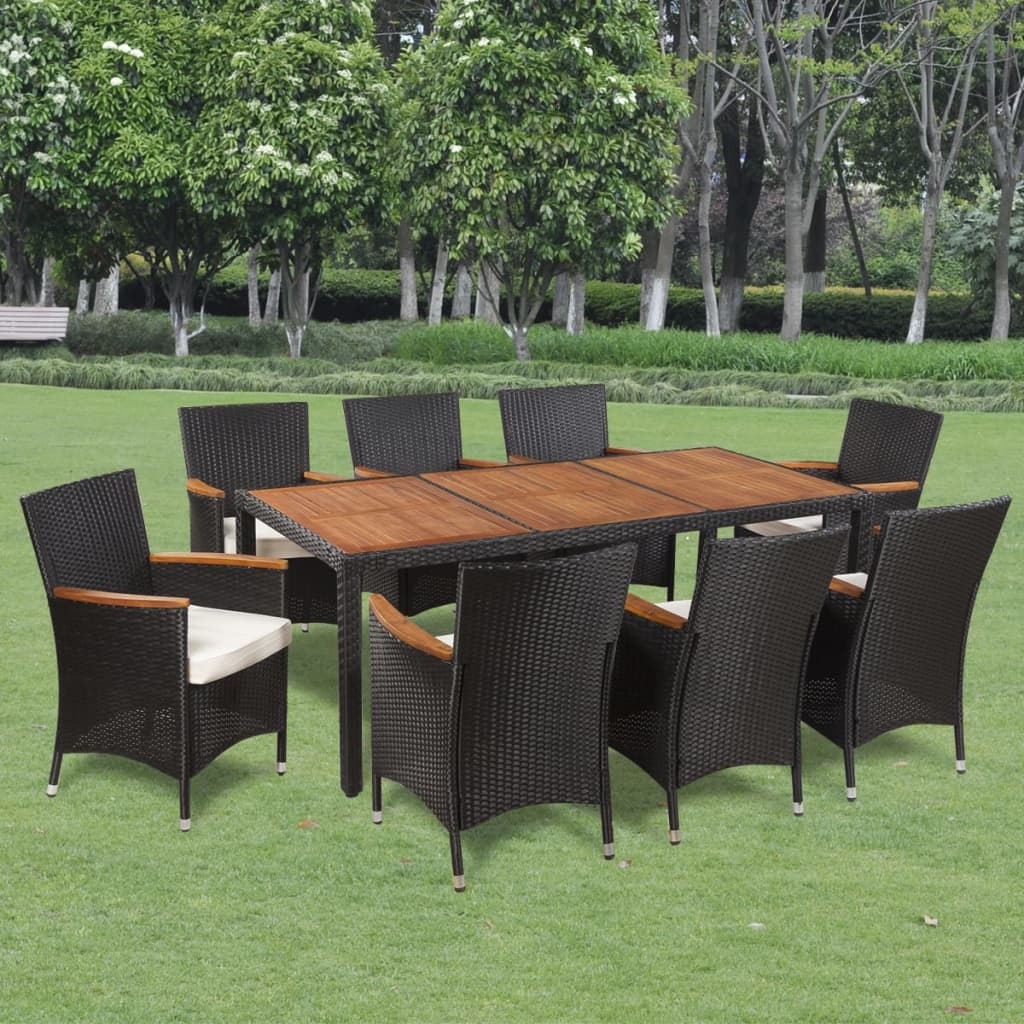 Set da Pranzo da Giardino 9 pz con Cuscini in Polyrattan - homemem39