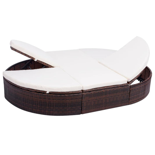 Lettino Prendisole con Cuscino in Polyrattan Marrone - homemem39