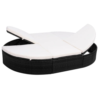 Lettino Prendisole con Cuscino in Polyrattan Nero - homemem39