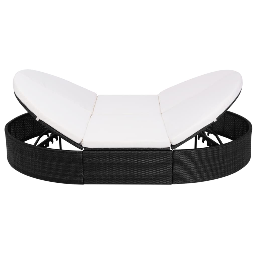 Lettino Prendisole con Cuscino in Polyrattan Nero - homemem39