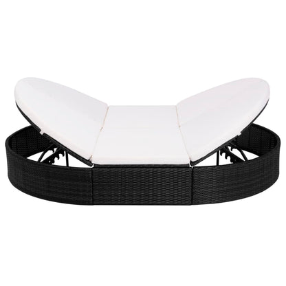 Lettino Prendisole con Cuscino in Polyrattan Nero - homemem39