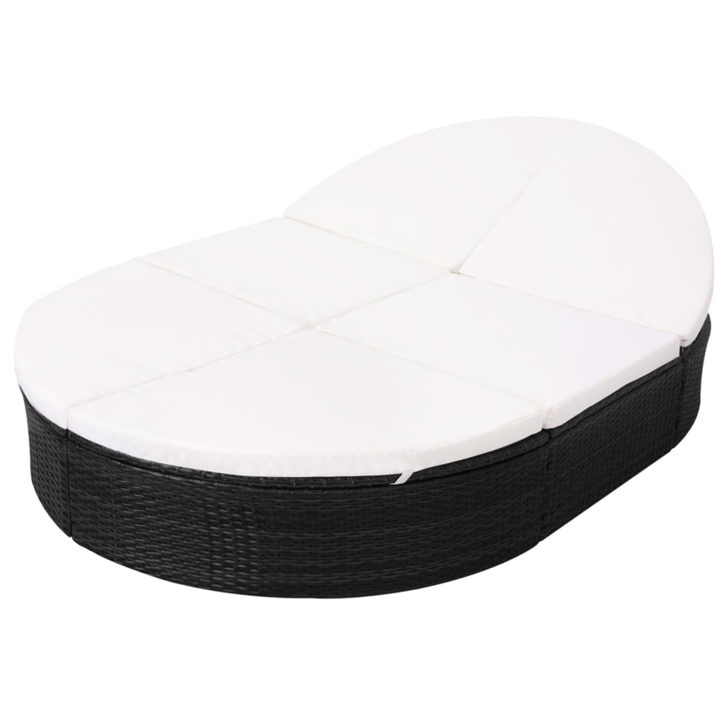 Lettino Prendisole con Cuscino in Polyrattan Nero - homemem39