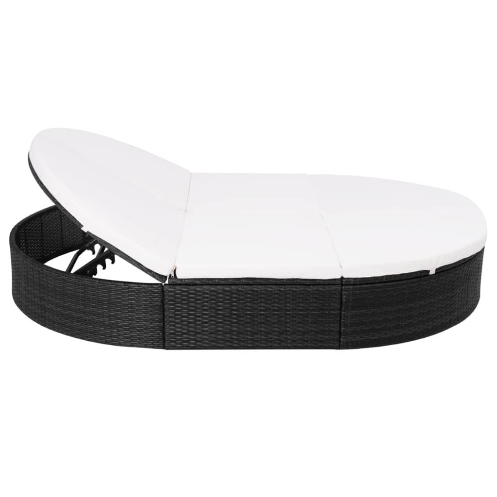 Lettino Prendisole con Cuscino in Polyrattan Nero - homemem39