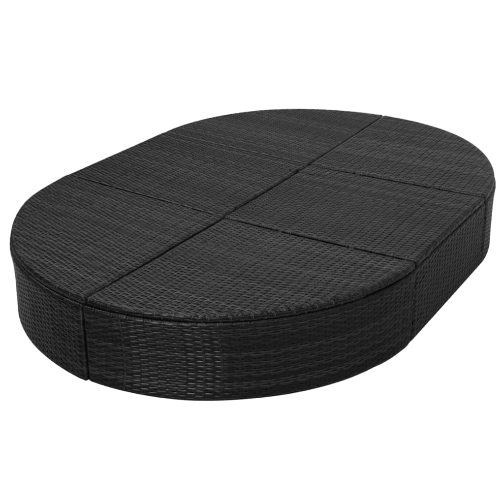 Lettino Prendisole con Cuscino in Polyrattan Nero - homemem39