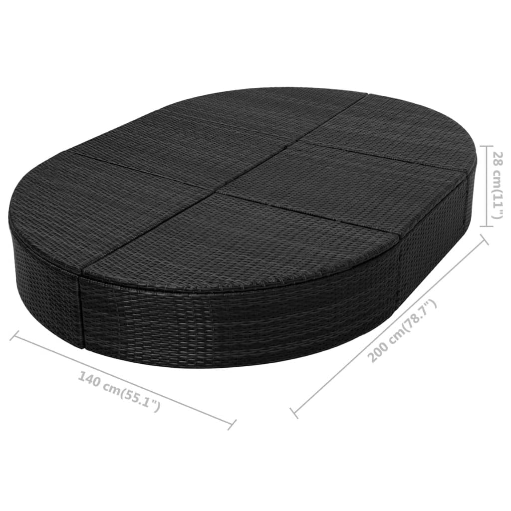 Lettino Prendisole con Cuscino in Polyrattan Nero - homemem39