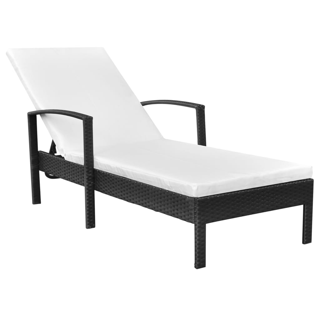 Lettino Prendisole con Cuscino in Polyrattan Nero - homemem39