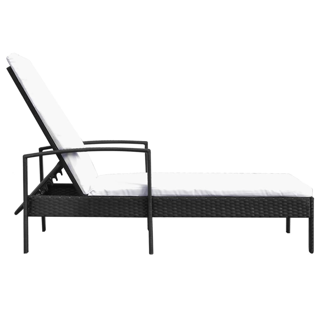 Lettino Prendisole con Cuscino in Polyrattan Nero - homemem39