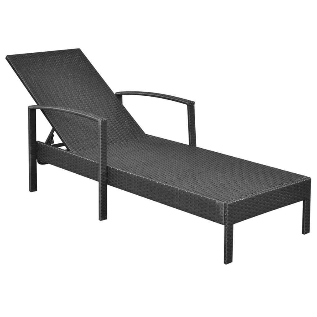 Lettino Prendisole con Cuscino in Polyrattan Nero - homemem39