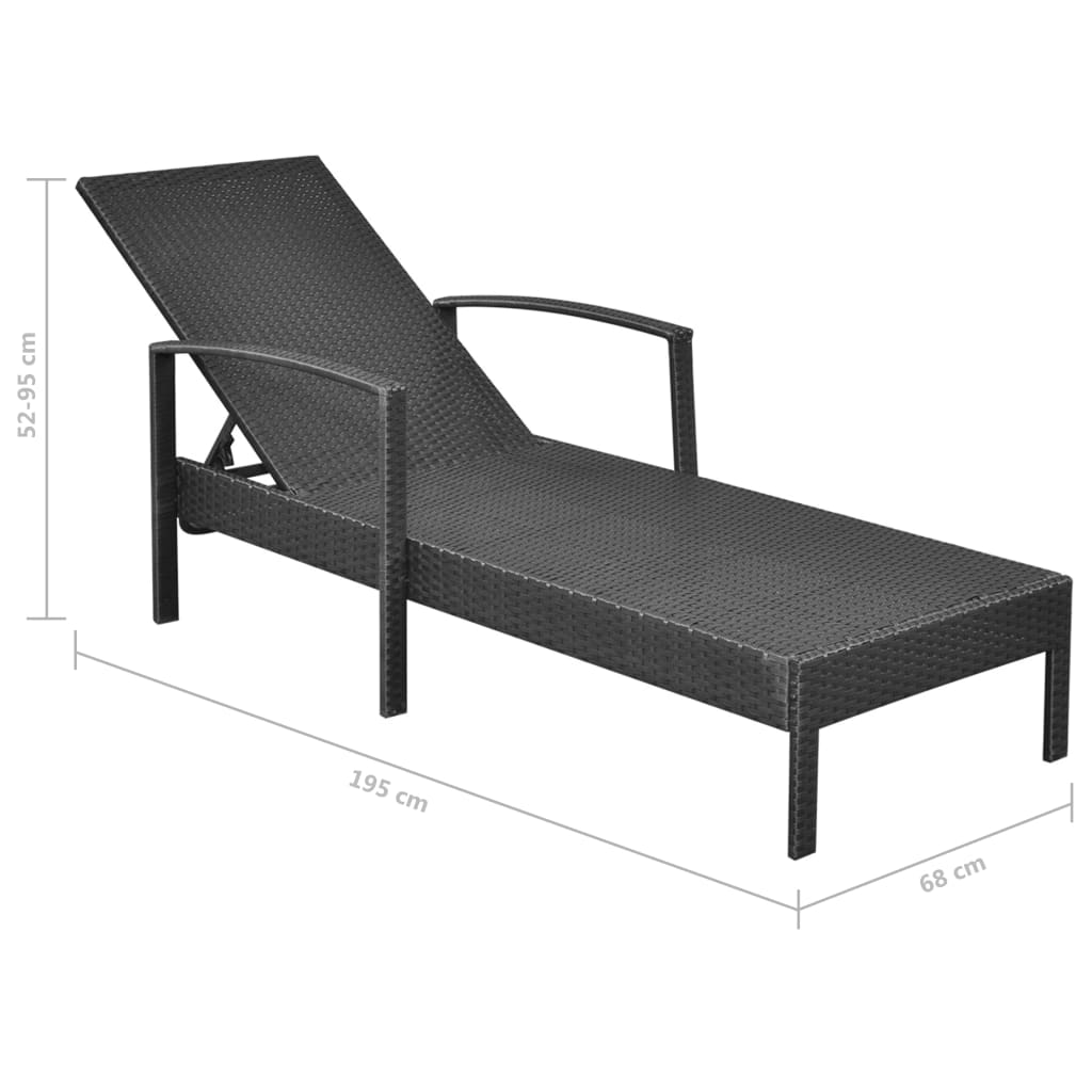 Lettino Prendisole con Cuscino in Polyrattan Nero - homemem39