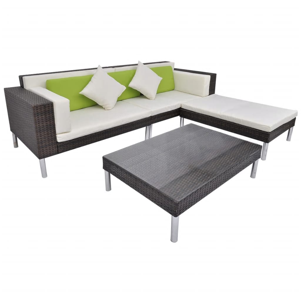 Set Divani da Giardino 4 pz con Cuscini in Polyrattan Marrone - homemem39