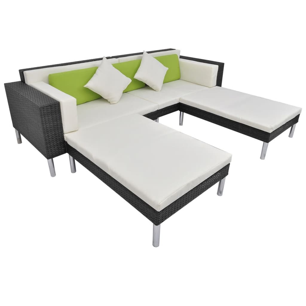 Set Divani da Giardino 4 pz con Cuscini in Polyrattan Nero - homemem39