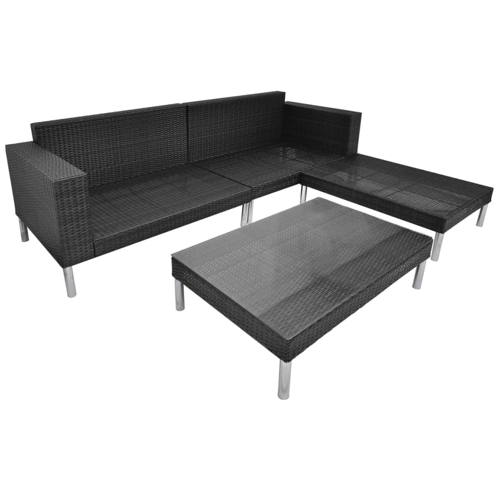 Set Divani da Giardino 4 pz con Cuscini in Polyrattan Nero - homemem39