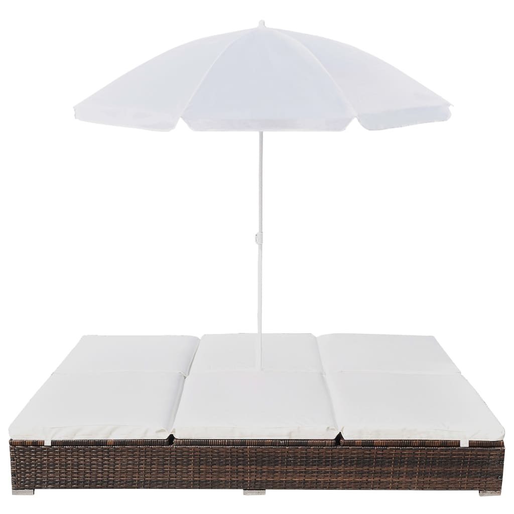 Lettino Prendisole con Ombrellone in Polyrattan Marrone - homemem39